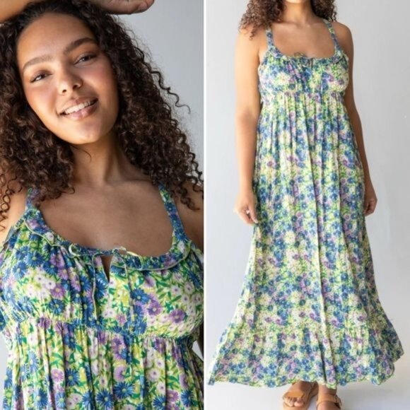 NATURAL LIFE Dresses & Skirts - Natural Life Elizabeth Boho Floral Cottage Maxi Dress Ruffled Fairy Size L